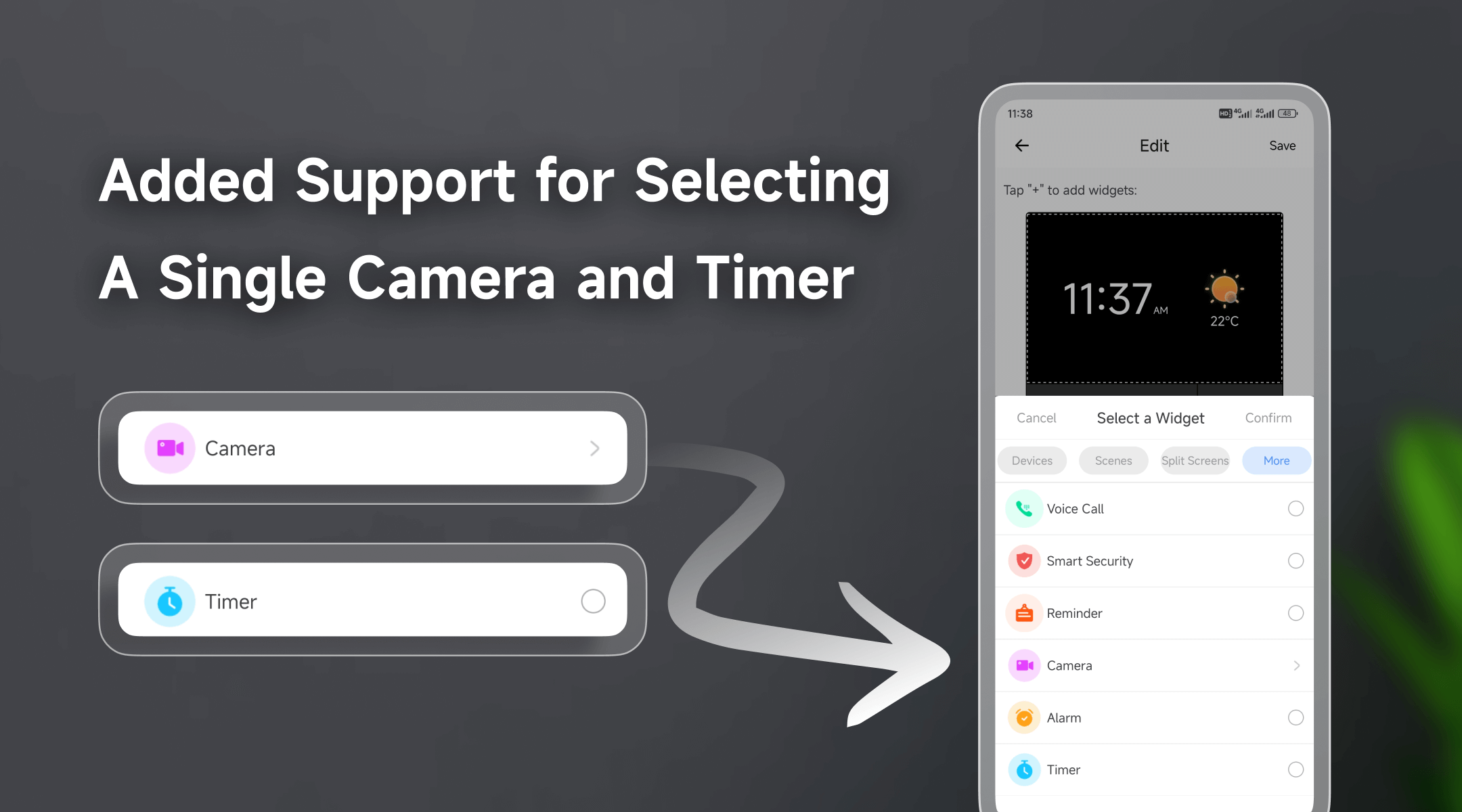 Single Camera and Timer Selection